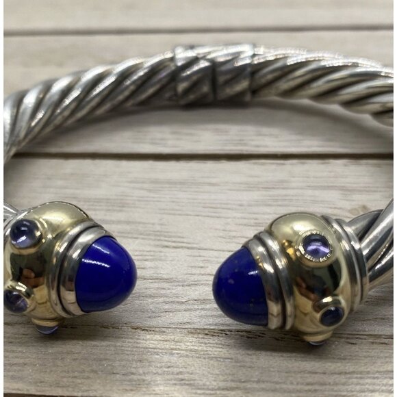 David Yurman Renaissance Lapis Lazuli Lolite Cuff Bracelet 6.25" Silver 14k - Picture 2 of 11